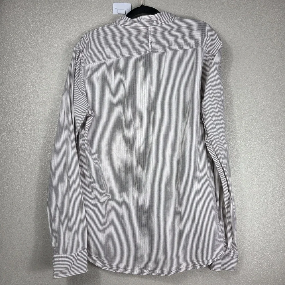 Banana Republic Linen Cotton Shirt Mens Large Tall Brown White Stripe Button...